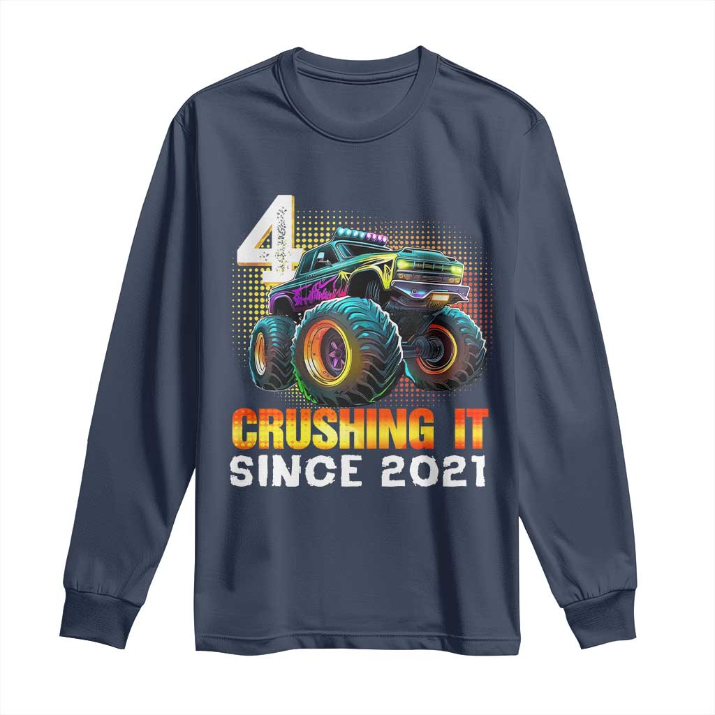Monster Truck Birthday Long Sleeve Shirt Happy 4th Bday Party 4 Years Old Boy