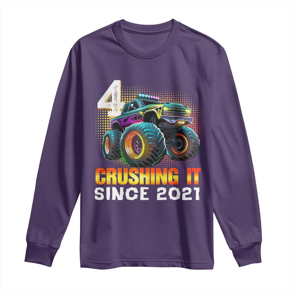 Monster Truck Birthday Long Sleeve Shirt Happy 4th Bday Party 4 Years Old Boy