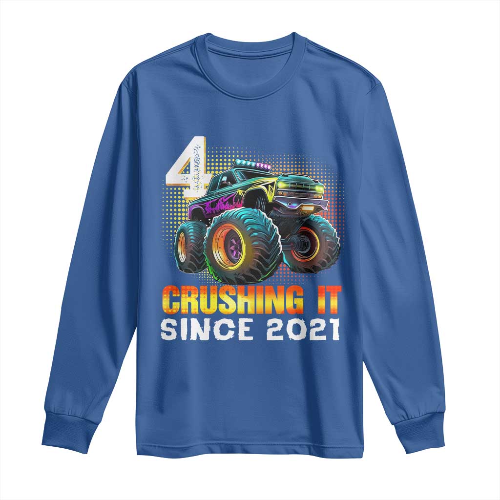 Monster Truck Birthday Long Sleeve Shirt Happy 4th Bday Party 4 Years Old Boy
