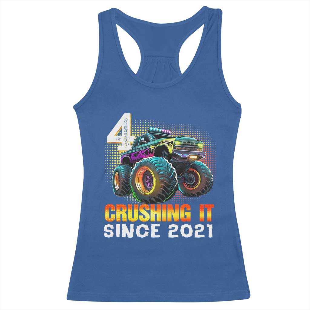 Monster Truck Birthday Racerback Tank Top Happy 4th Bday Party 4 Years Old Boy