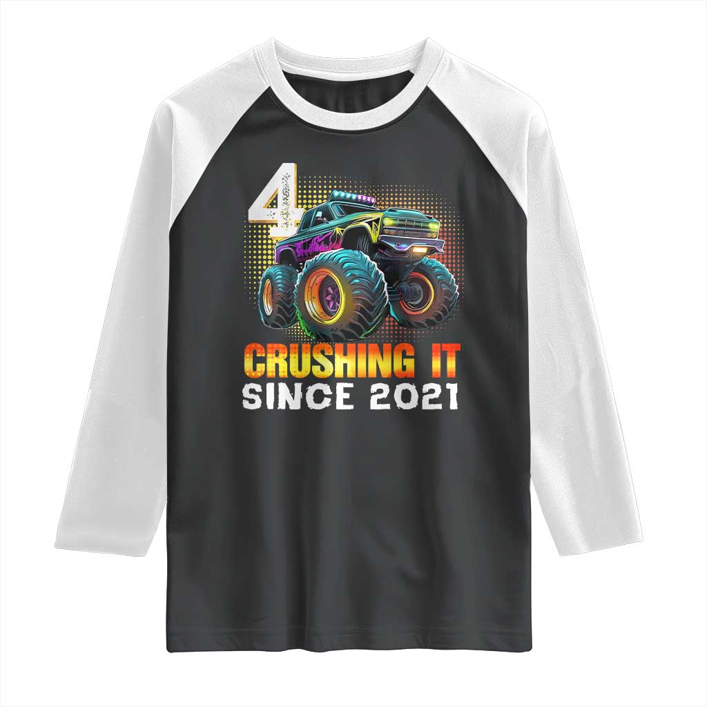 Monster Truck Birthday Raglan Shirt Happy 4th Bday Party 4 Years Old Boy