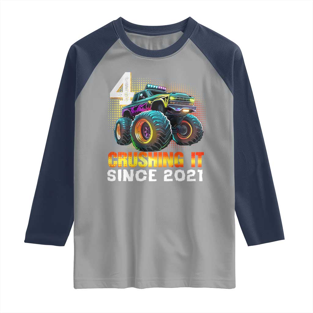 Monster Truck Birthday Raglan Shirt Happy 4th Bday Party 4 Years Old Boy