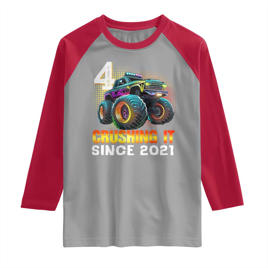 Monster Truck Birthday Raglan Shirt Happy 4th Bday Party 4 Years Old Boy