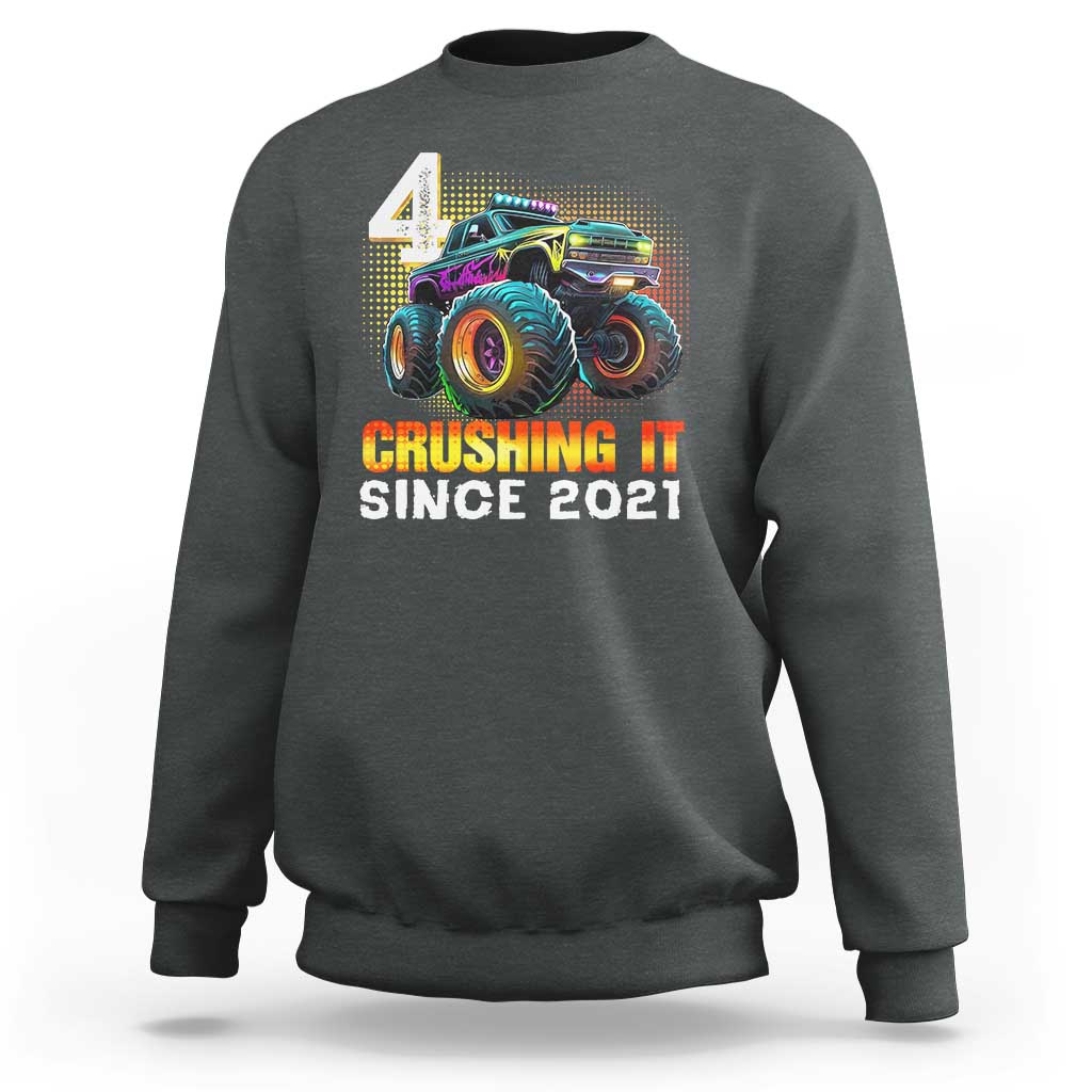 Monster Truck Birthday Sweatshirt Happy 4th Bday Party 4 Years Old Boy