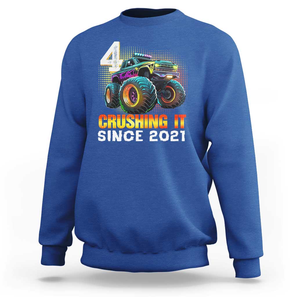 Monster Truck Birthday Sweatshirt Happy 4th Bday Party 4 Years Old Boy
