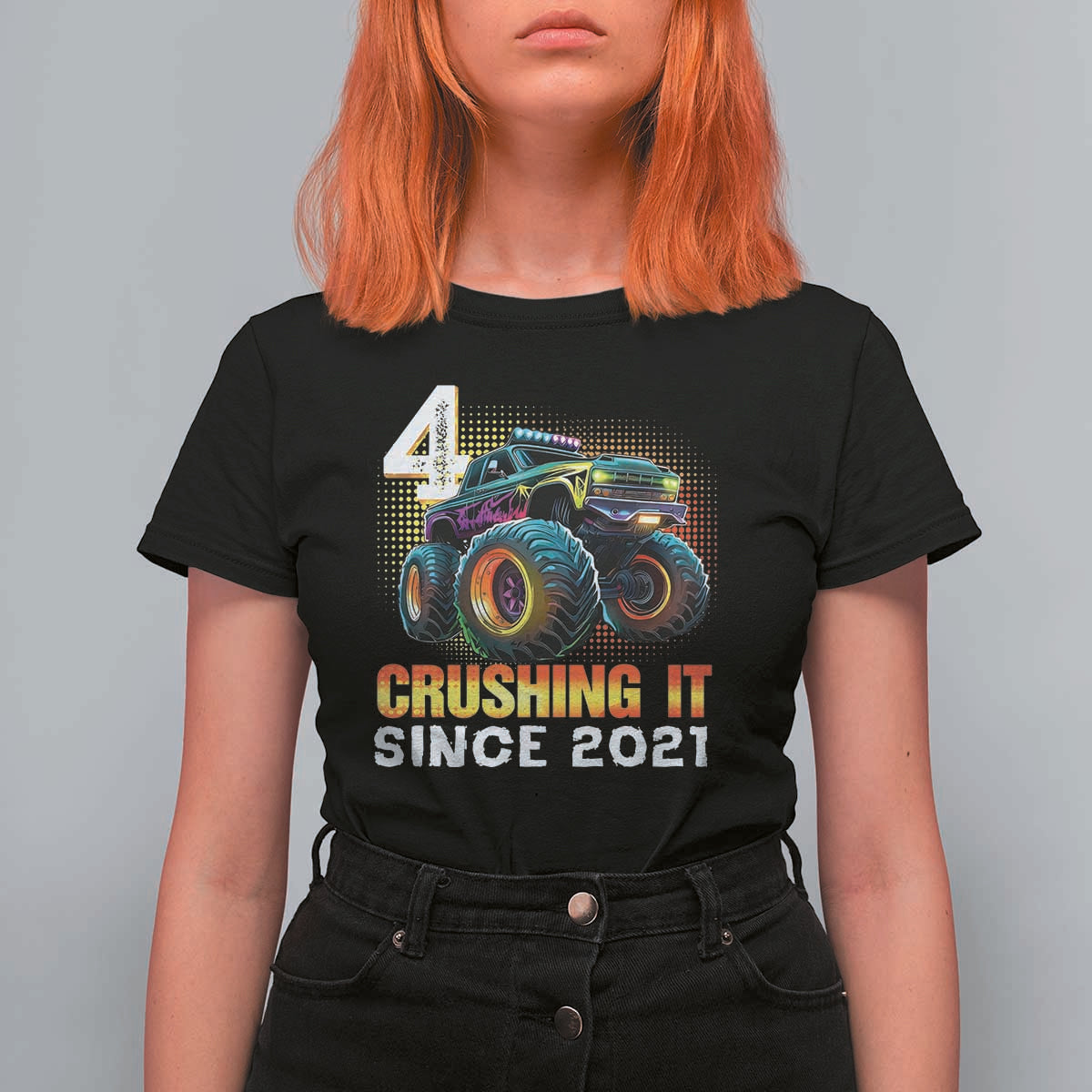 Monster Truck Birthday T Shirt For Women Happy 4th Bday Party 4 Years Old Boy