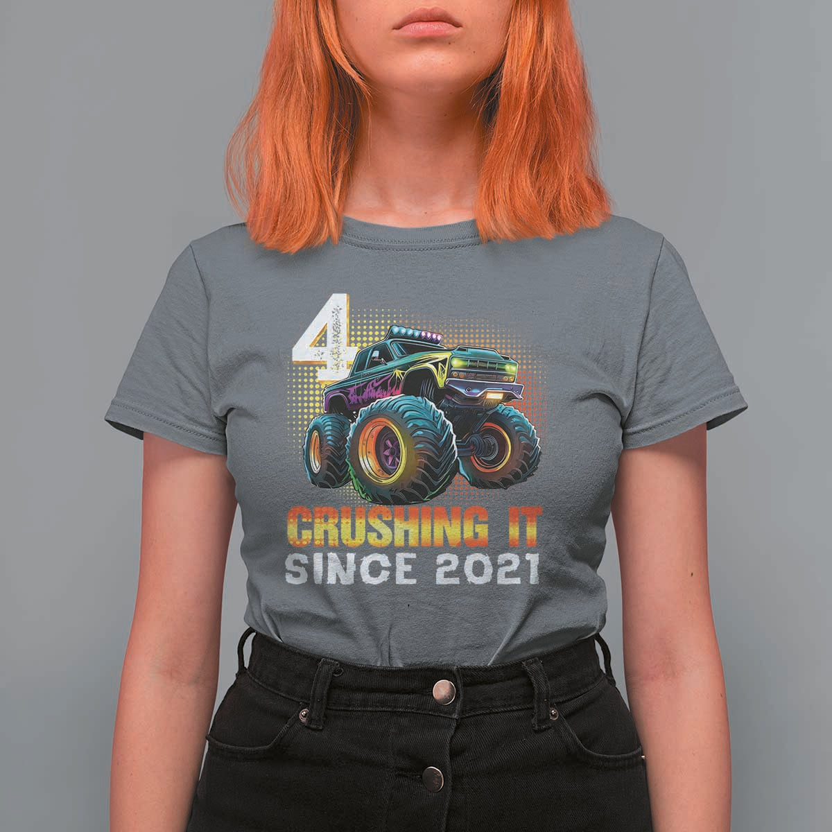 Monster Truck Birthday T Shirt For Women Happy 4th Bday Party 4 Years Old Boy