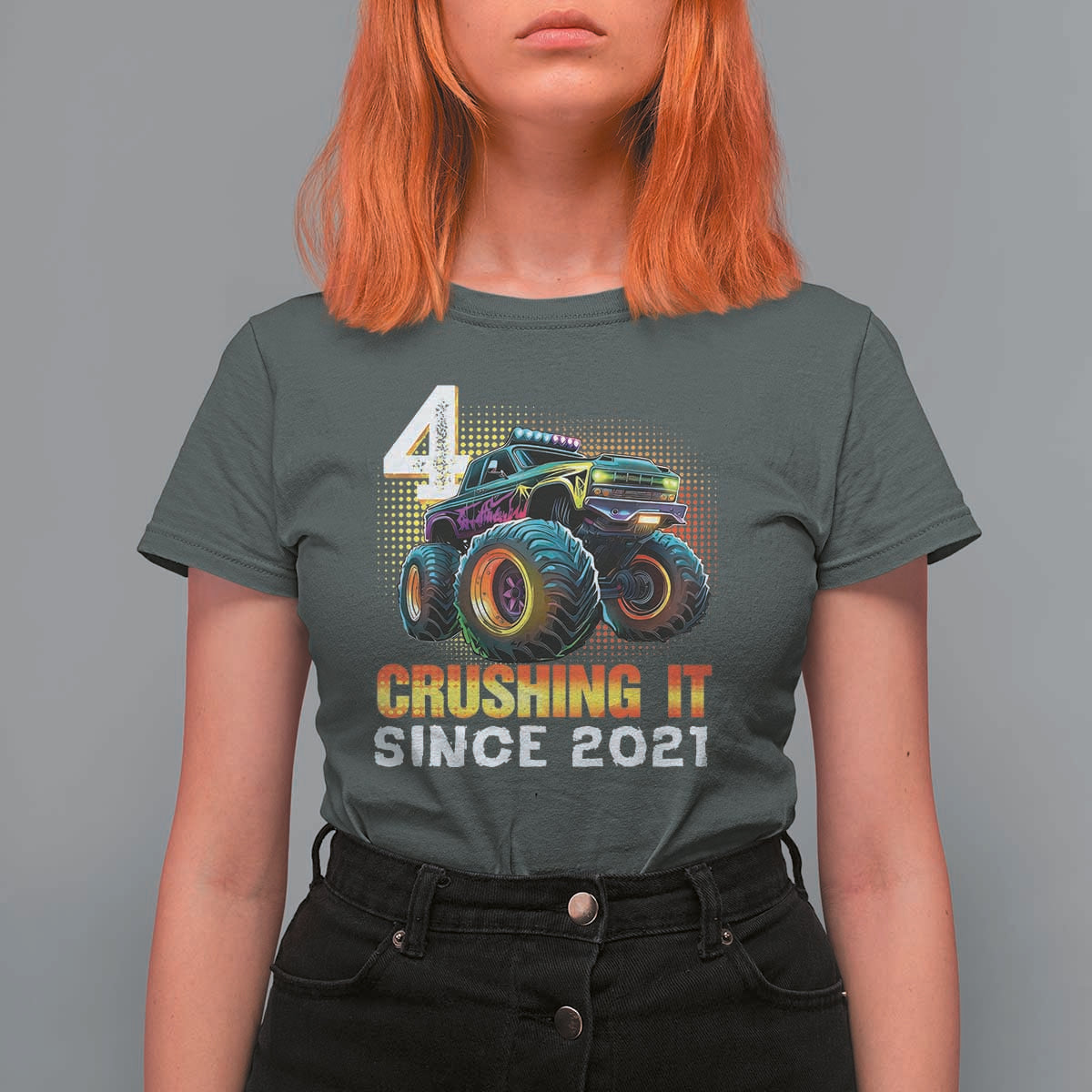 Monster Truck Birthday T Shirt For Women Happy 4th Bday Party 4 Years Old Boy