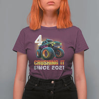 Monster Truck Birthday T Shirt For Women Happy 4th Bday Party 4 Years Old Boy