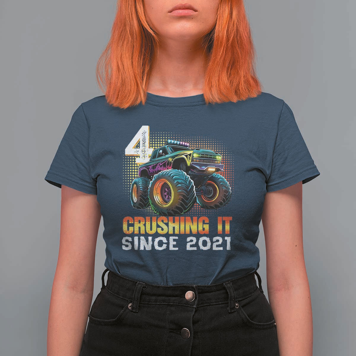 Monster Truck Birthday T Shirt For Women Happy 4th Bday Party 4 Years Old Boy
