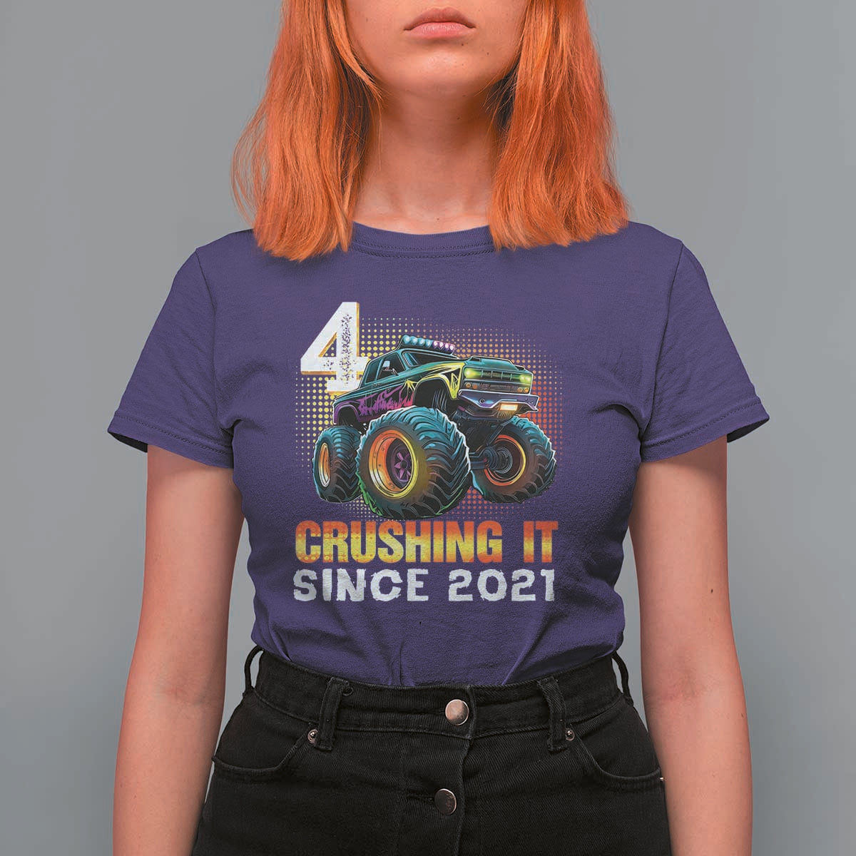 Monster Truck Birthday T Shirt For Women Happy 4th Bday Party 4 Years Old Boy