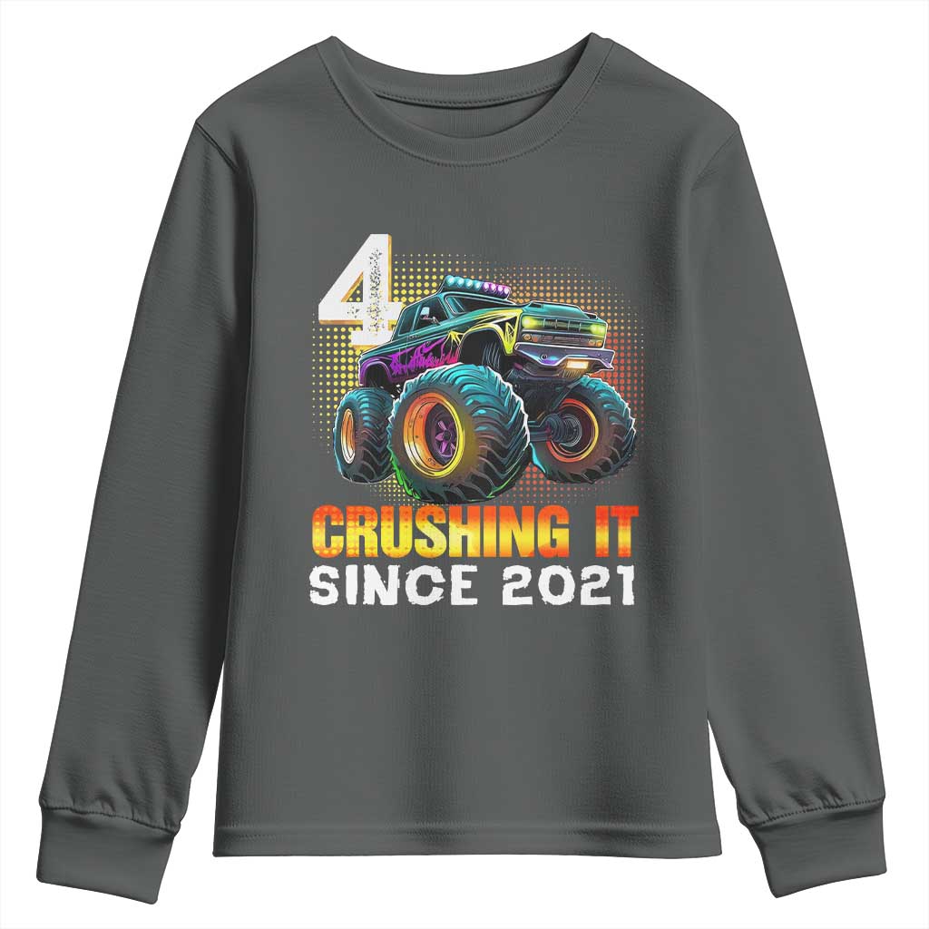 Monster Truck Birthday Youth Sweatshirt Happy 4th Bday Party 4 Years Old Boy