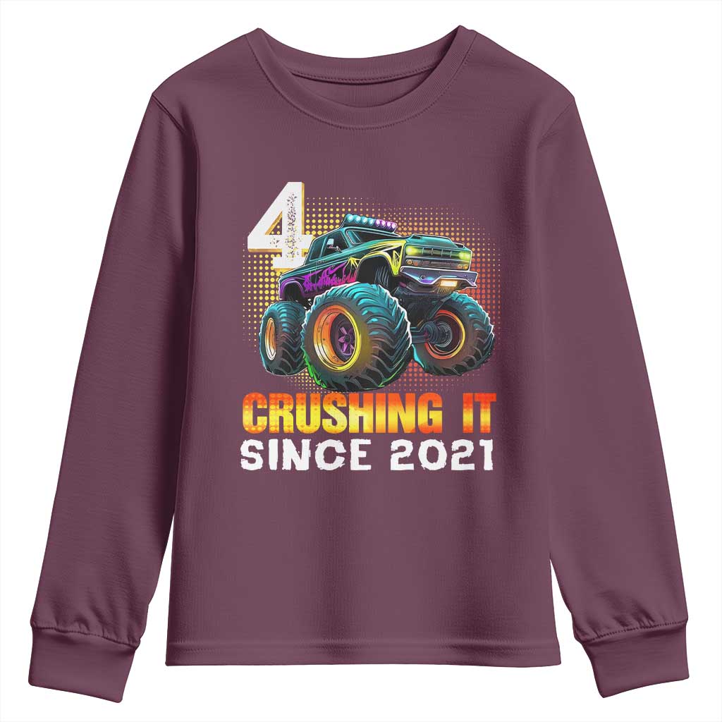 Monster Truck Birthday Youth Sweatshirt Happy 4th Bday Party 4 Years Old Boy