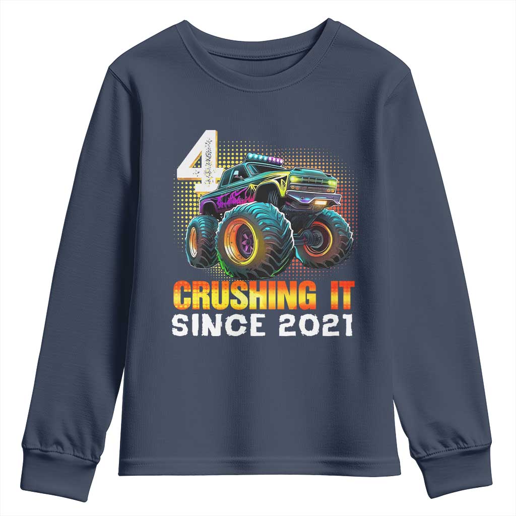Monster Truck Birthday Youth Sweatshirt Happy 4th Bday Party 4 Years Old Boy