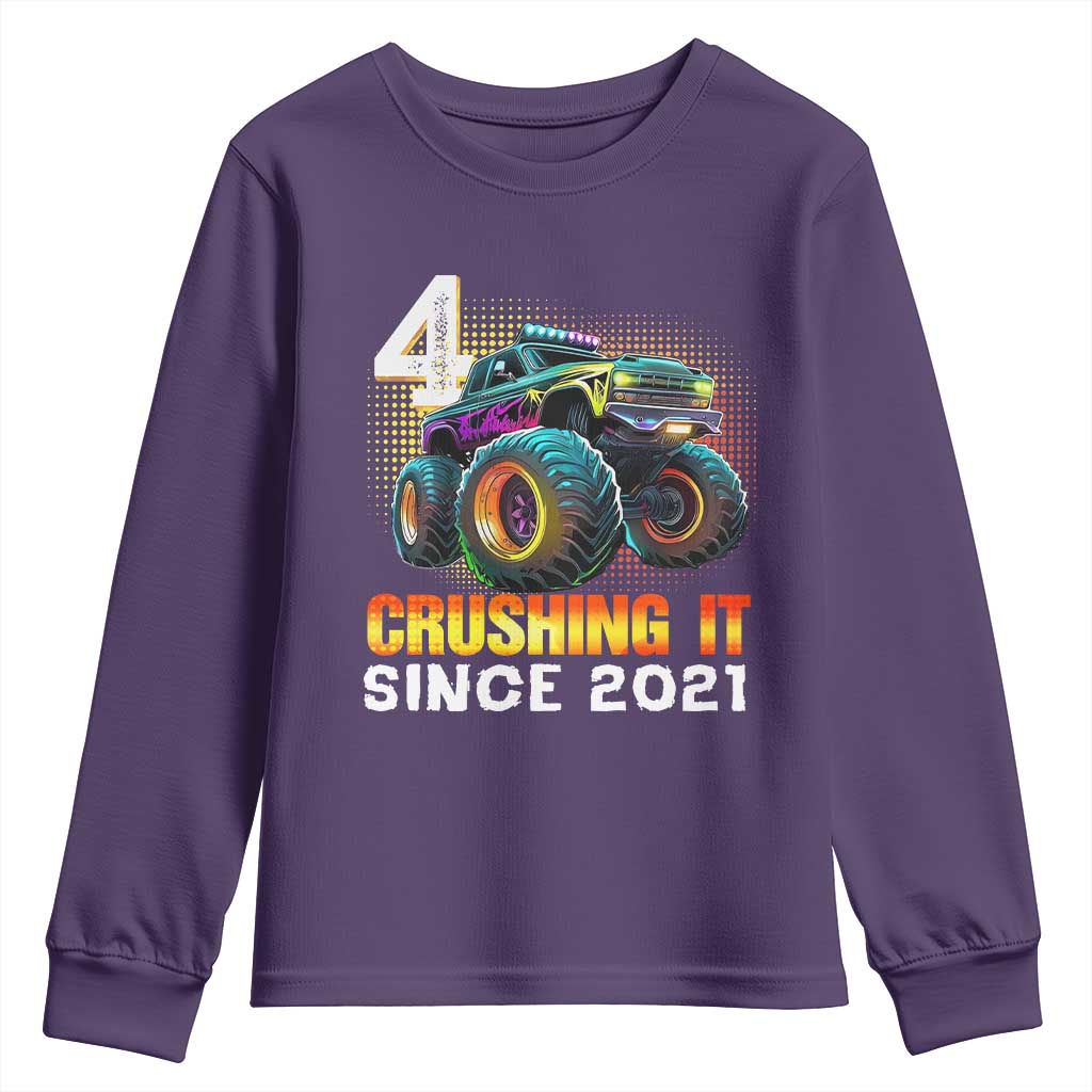 Monster Truck Birthday Youth Sweatshirt Happy 4th Bday Party 4 Years Old Boy
