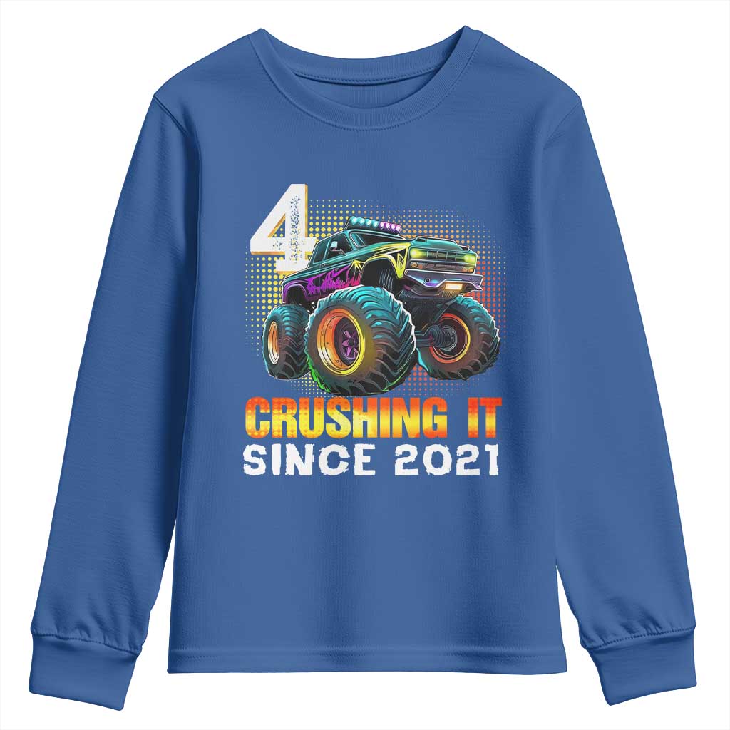 Monster Truck Birthday Youth Sweatshirt Happy 4th Bday Party 4 Years Old Boy