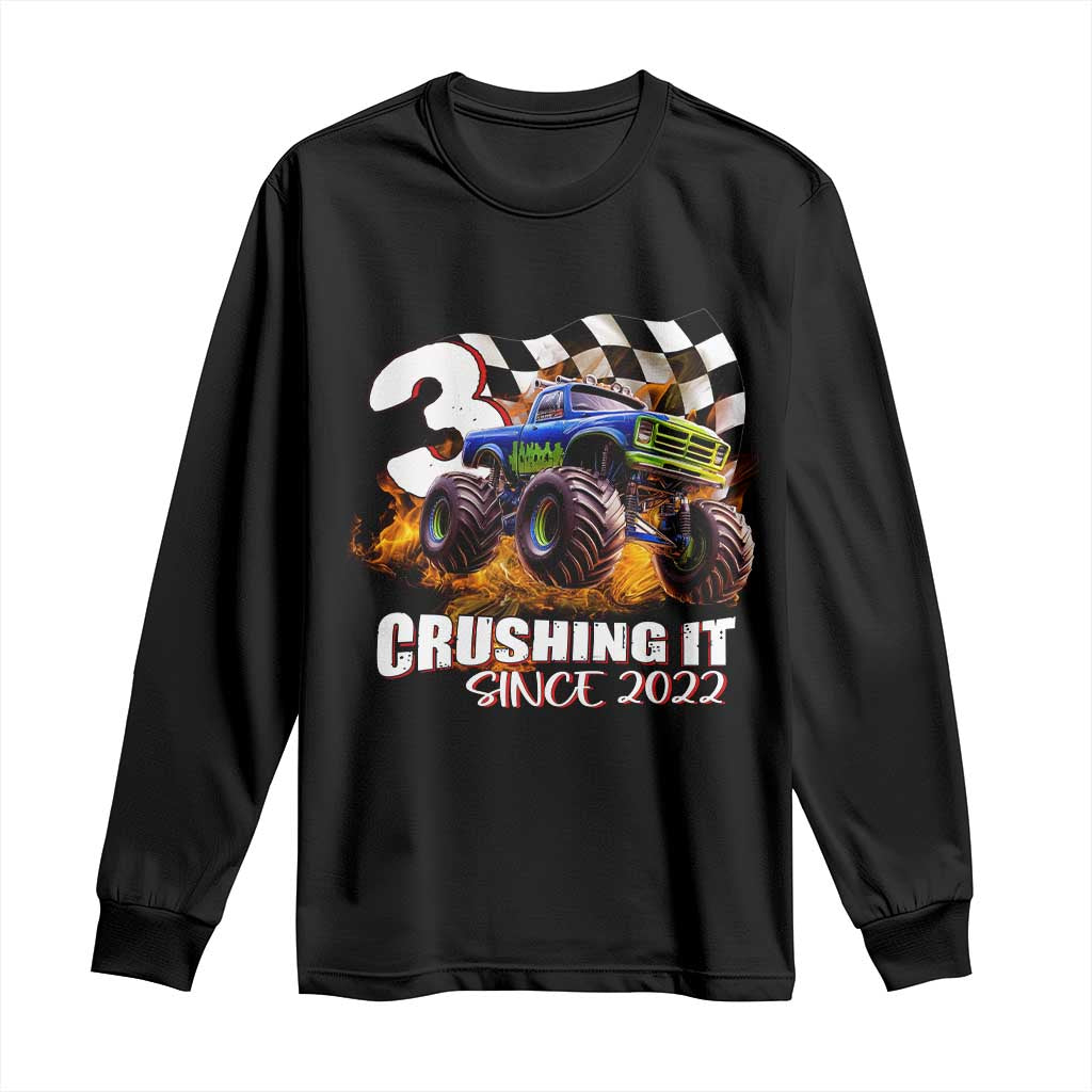 Monster Truck Birthday Long Sleeve Shirt Happy 3rd Bday Party 3 Years Old Boy