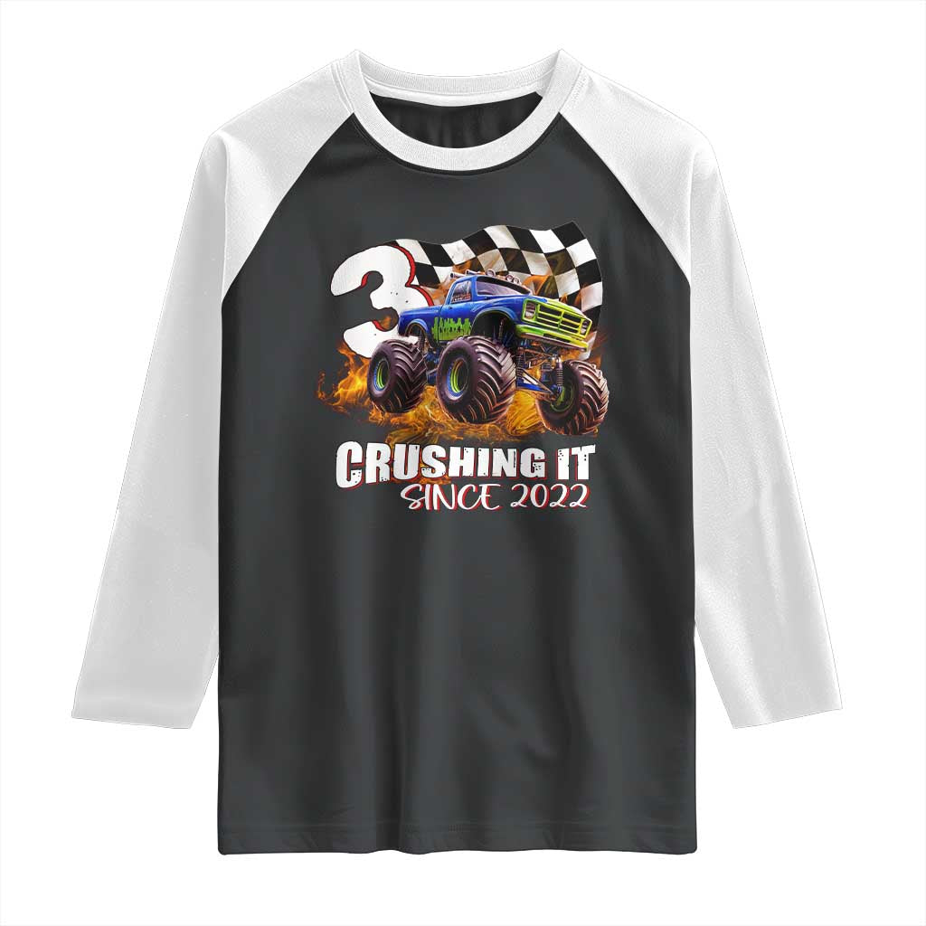 Monster Truck Birthday Raglan Shirt Happy 3rd Bday Party 3 Years Old Boy