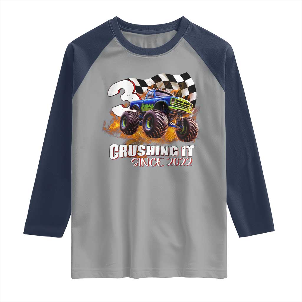 Monster Truck Birthday Raglan Shirt Happy 3rd Bday Party 3 Years Old Boy