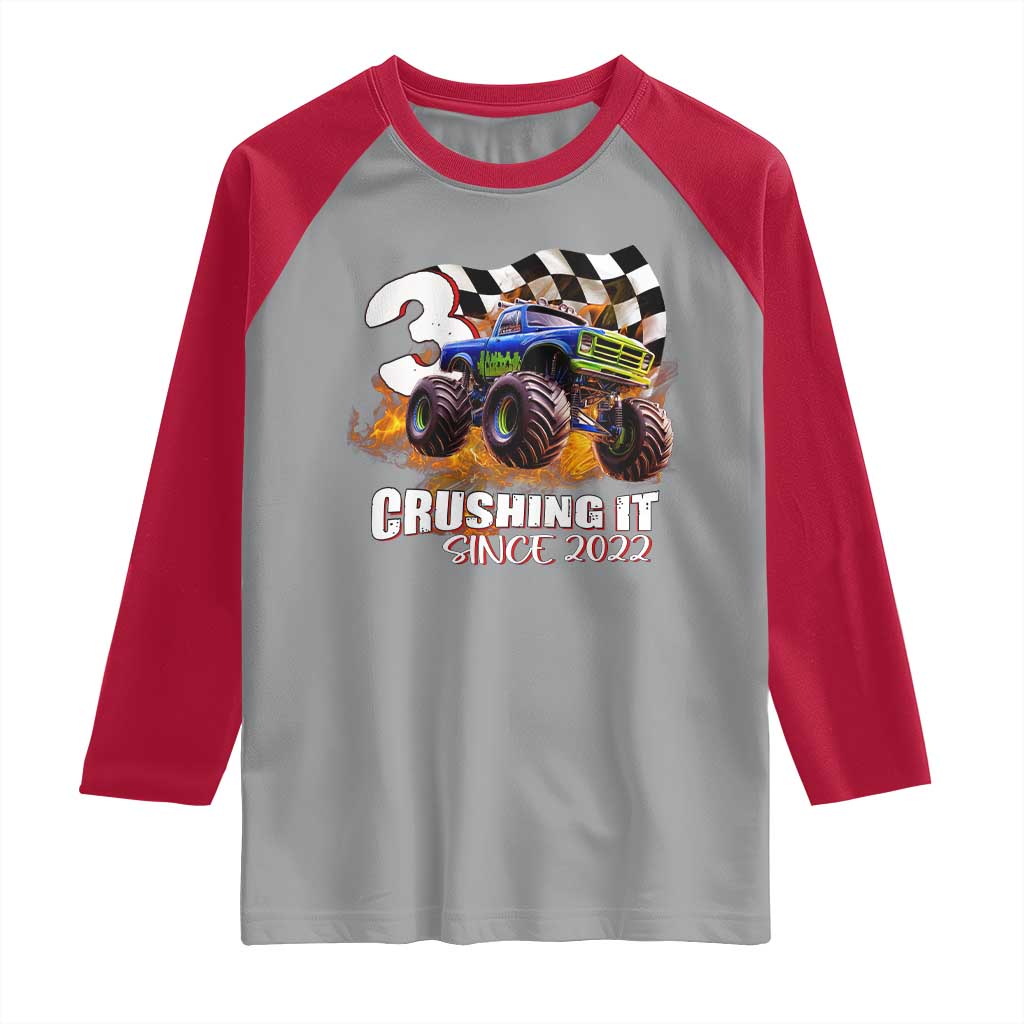 Monster Truck Birthday Raglan Shirt Happy 3rd Bday Party 3 Years Old Boy