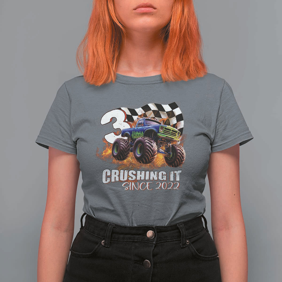 Monster Truck Birthday T Shirt For Women Happy 3rd Bday Party 3 Years Old Boy