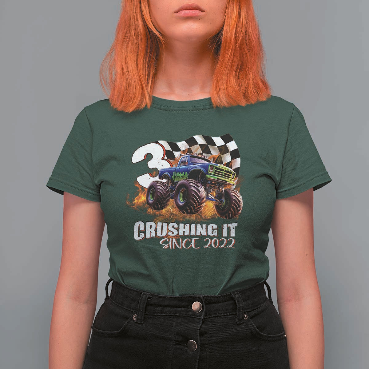 Monster Truck Birthday T Shirt For Women Happy 3rd Bday Party 3 Years Old Boy