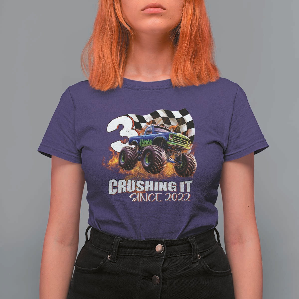 Monster Truck Birthday T Shirt For Women Happy 3rd Bday Party 3 Years Old Boy