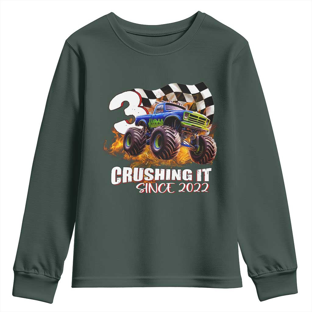 Monster Truck Birthday Youth Sweatshirt Happy 3rd Bday Party 3 Years Old Boy