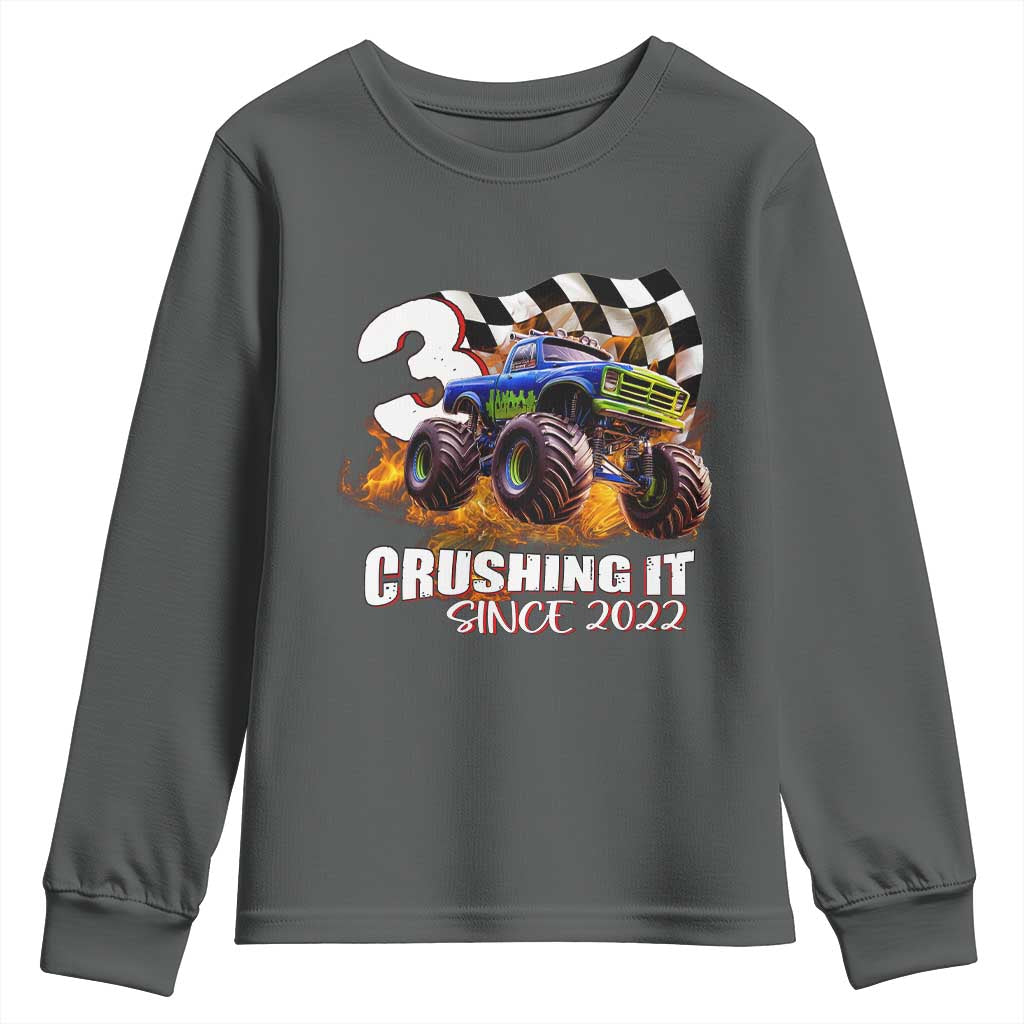 Monster Truck Birthday Youth Sweatshirt Happy 3rd Bday Party 3 Years Old Boy