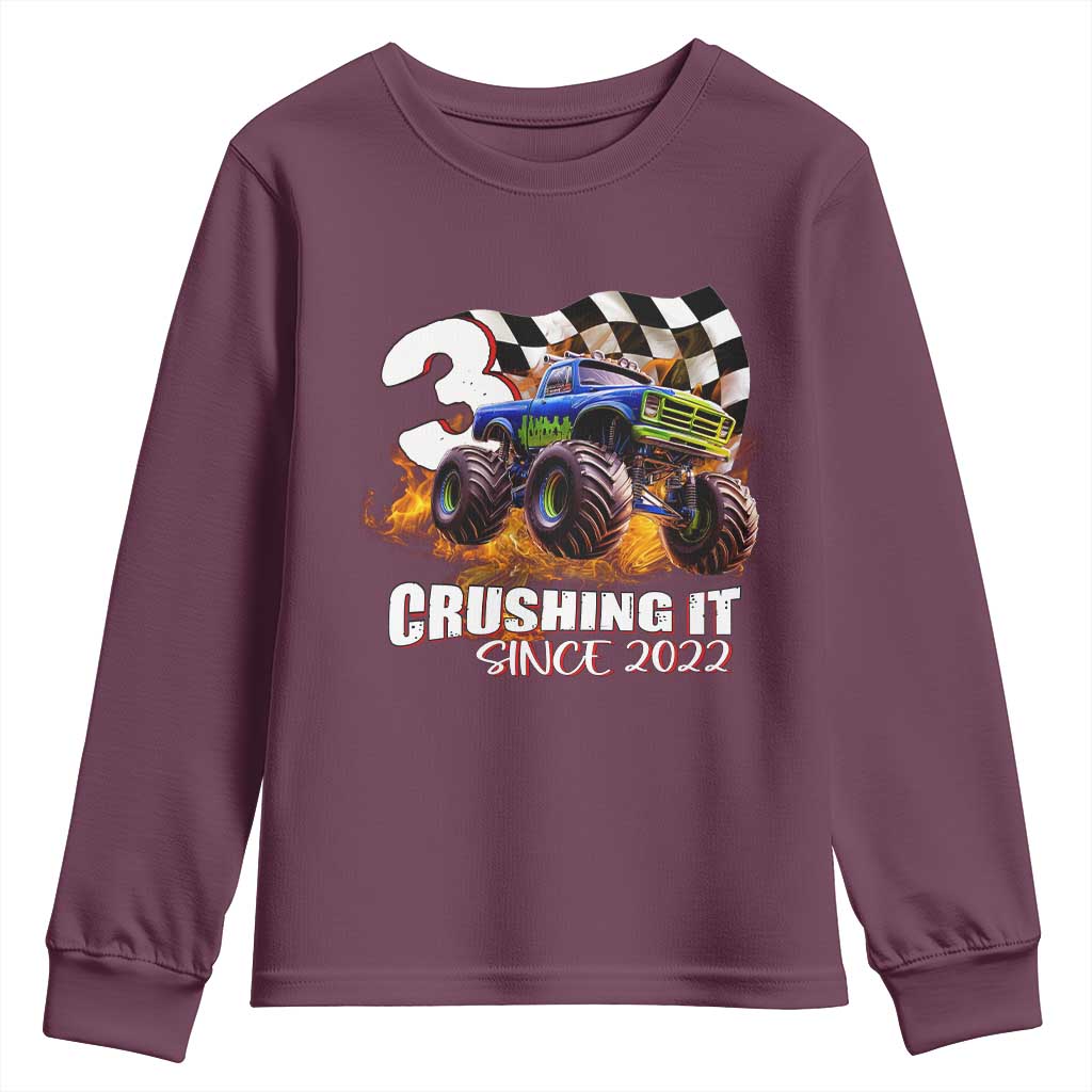Monster Truck Birthday Youth Sweatshirt Happy 3rd Bday Party 3 Years Old Boy