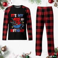 Spider Birthday Plaid Pajama Set It's My 3rd Bday Party 3 Years Old Boy - Wonder Print Shop