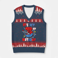 Spider Birthday V-Neck Knit Sweater Vest It's My 3rd Bday Party 3 Years Old Boy - Wonder Print Shop