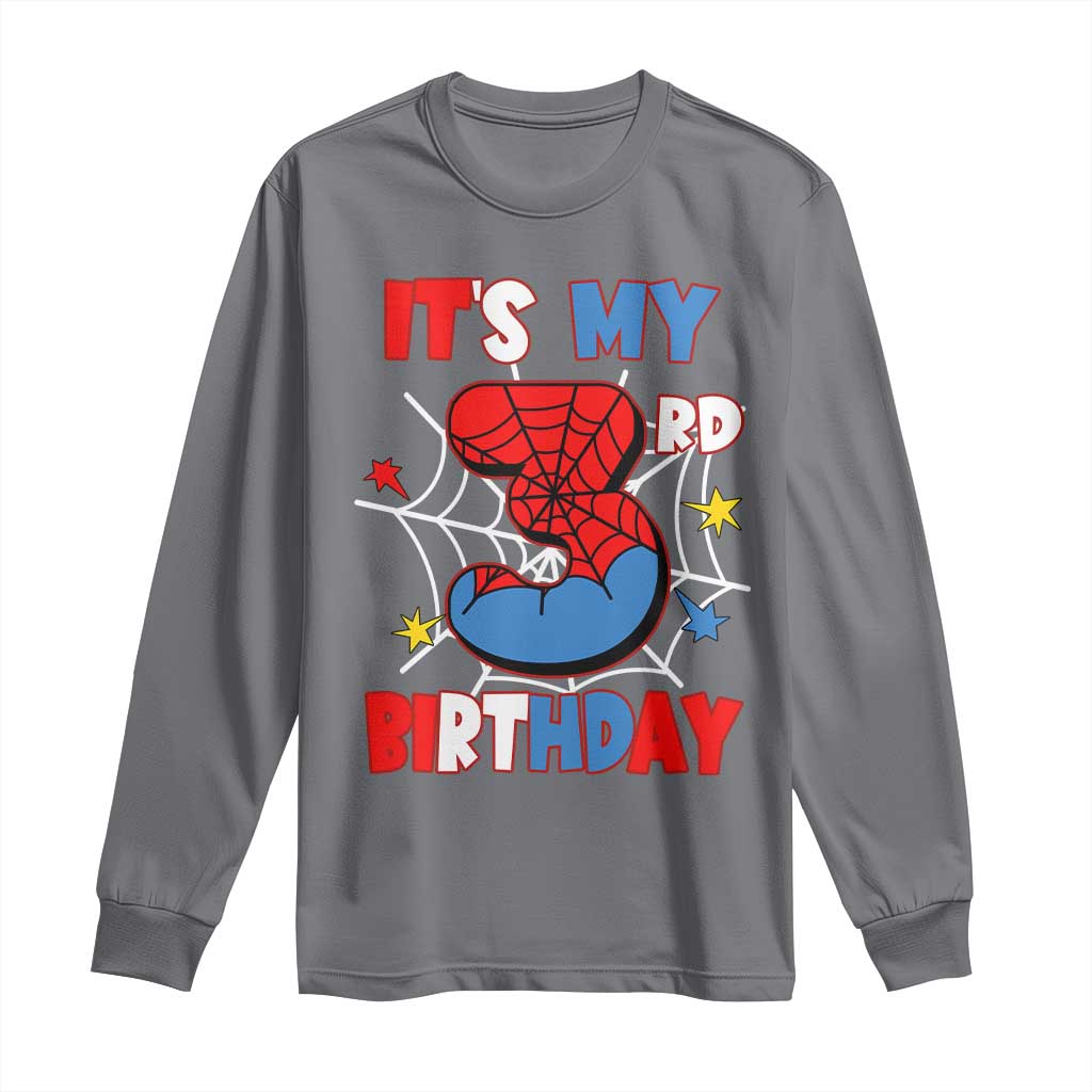 Spider Birthday Long Sleeve Shirt It's My 3rd Bday Party 3 Years Old Boy