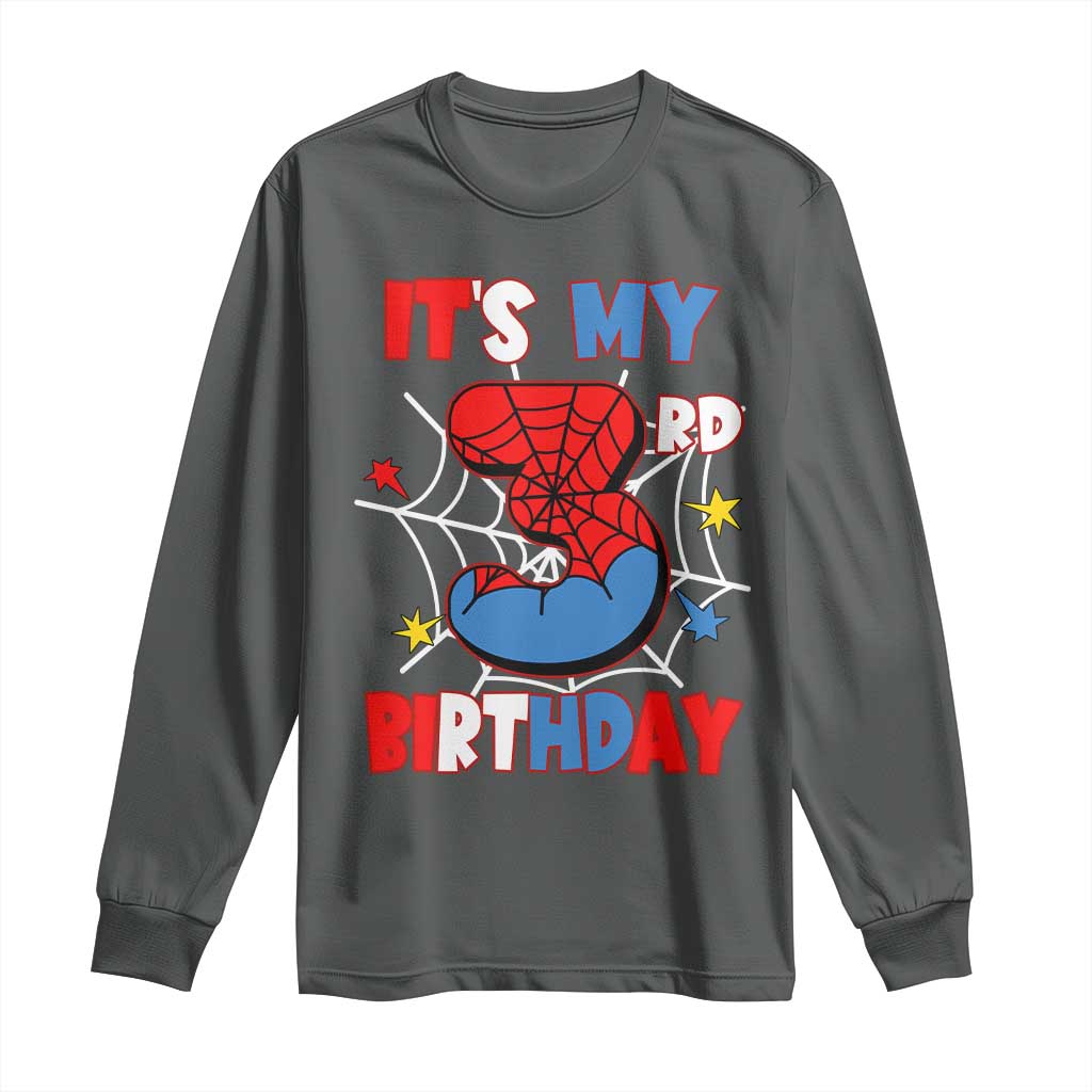 Spider Birthday Long Sleeve Shirt It's My 3rd Bday Party 3 Years Old Boy