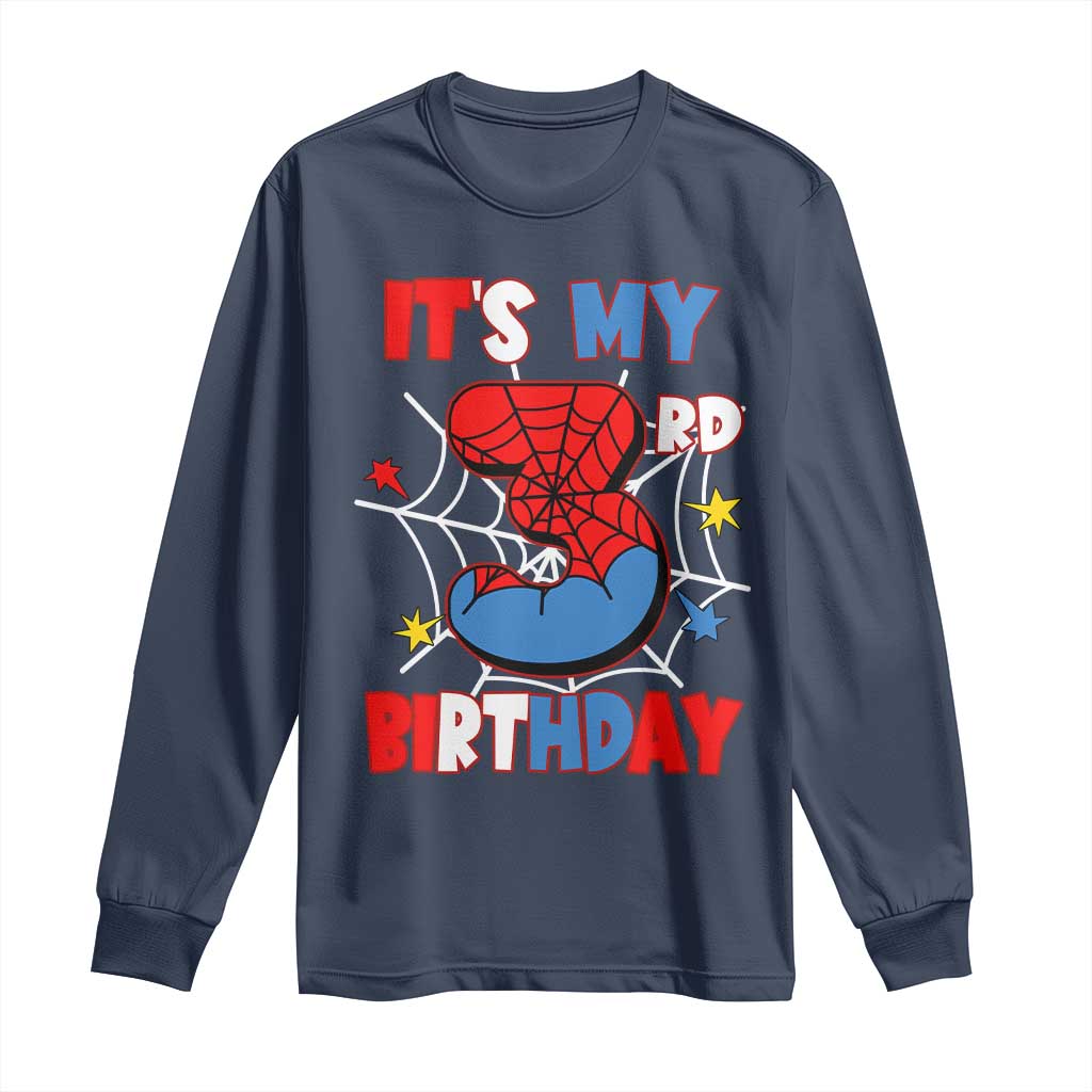 Spider Birthday Long Sleeve Shirt It's My 3rd Bday Party 3 Years Old Boy