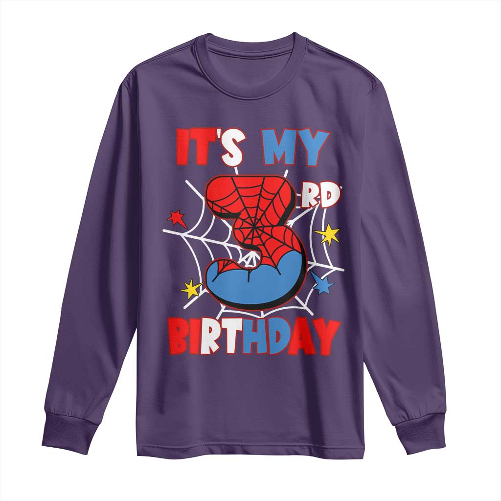 Spider Birthday Long Sleeve Shirt It's My 3rd Bday Party 3 Years Old Boy