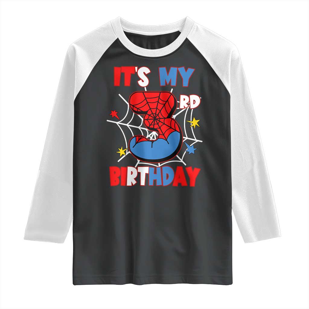 Spider Birthday Raglan Shirt It's My 3rd Bday Party 3 Years Old Boy