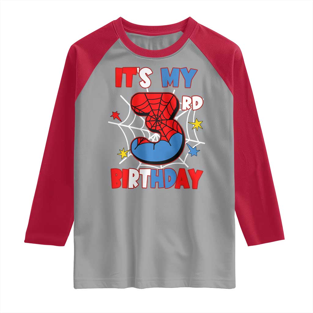 Spider Birthday Raglan Shirt It's My 3rd Bday Party 3 Years Old Boy