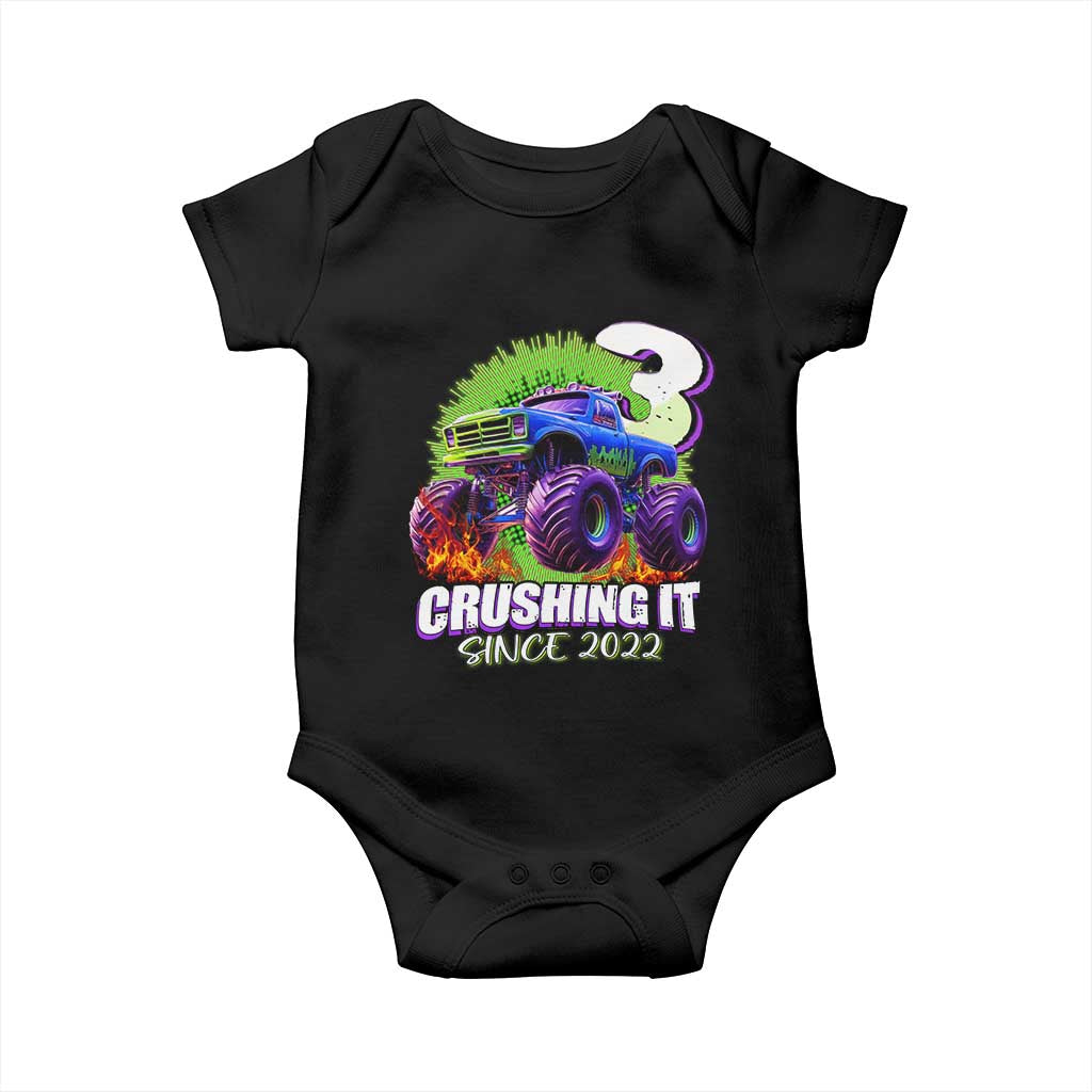 Monster Truck Birthday Baby Onesie 3 Years Old Boys Happy 3rd Bday Party