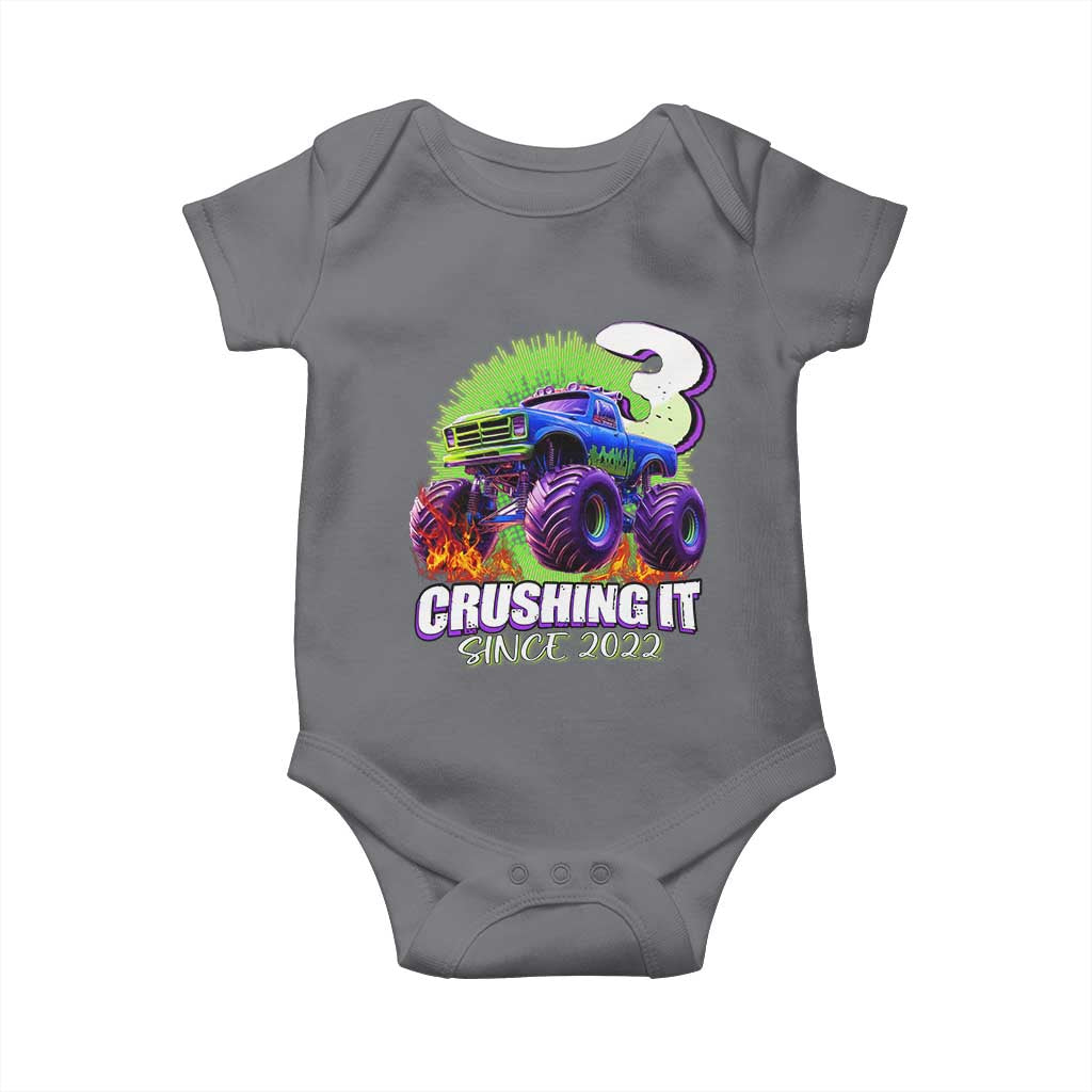 Monster Truck Birthday Baby Onesie 3 Years Old Boys Happy 3rd Bday Party