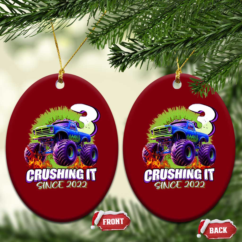 Monster Truck Birthday Ceramic Ornament 3 Years Old Boys Happy 3rd Bday Party - Wonder Print Shop