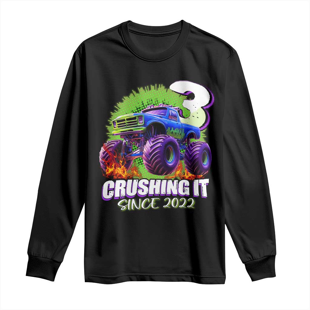 Monster Truck Birthday Long Sleeve Shirt 3 Years Old Boys Happy 3rd Bday Party