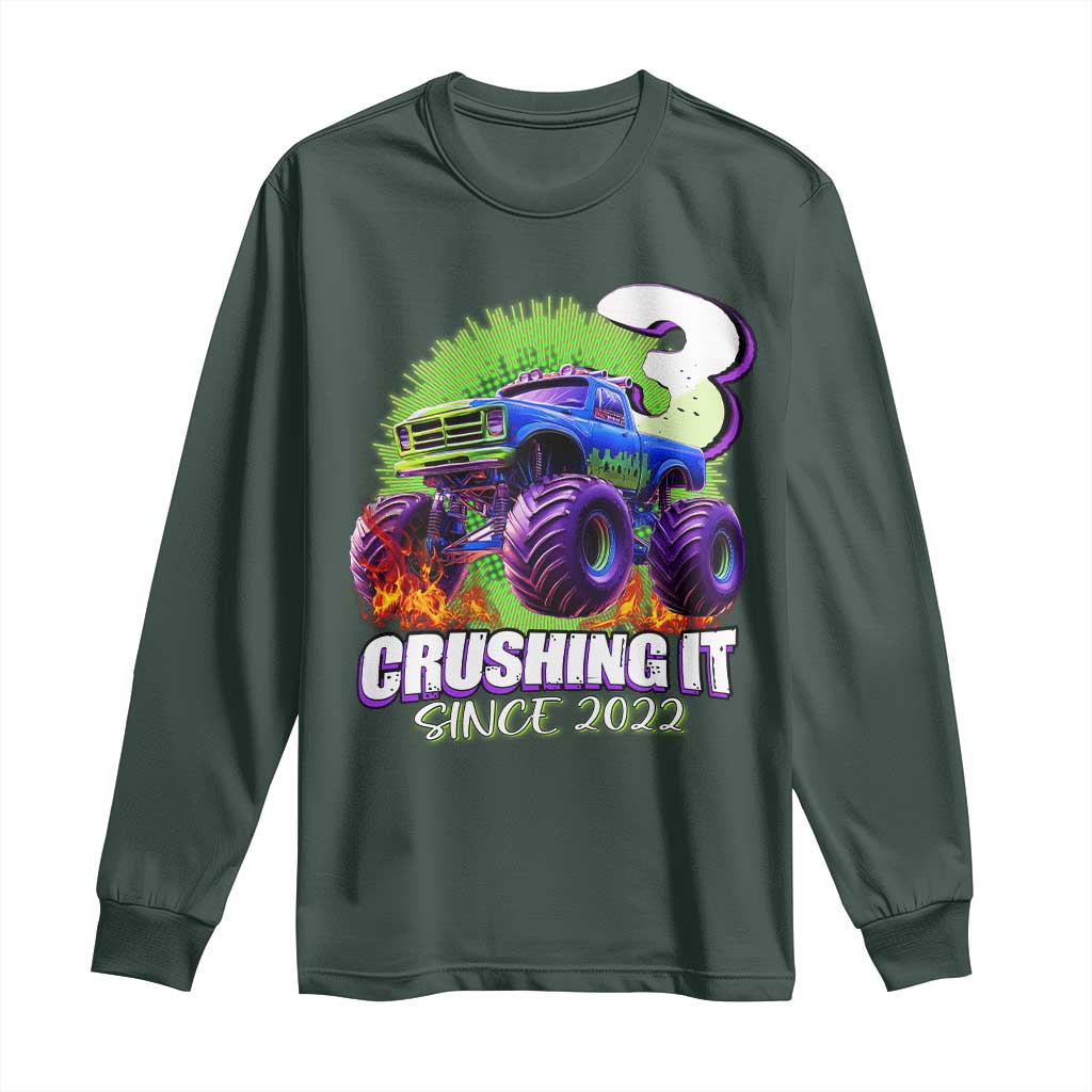 Monster Truck Birthday Long Sleeve Shirt 3 Years Old Boys Happy 3rd Bday Party