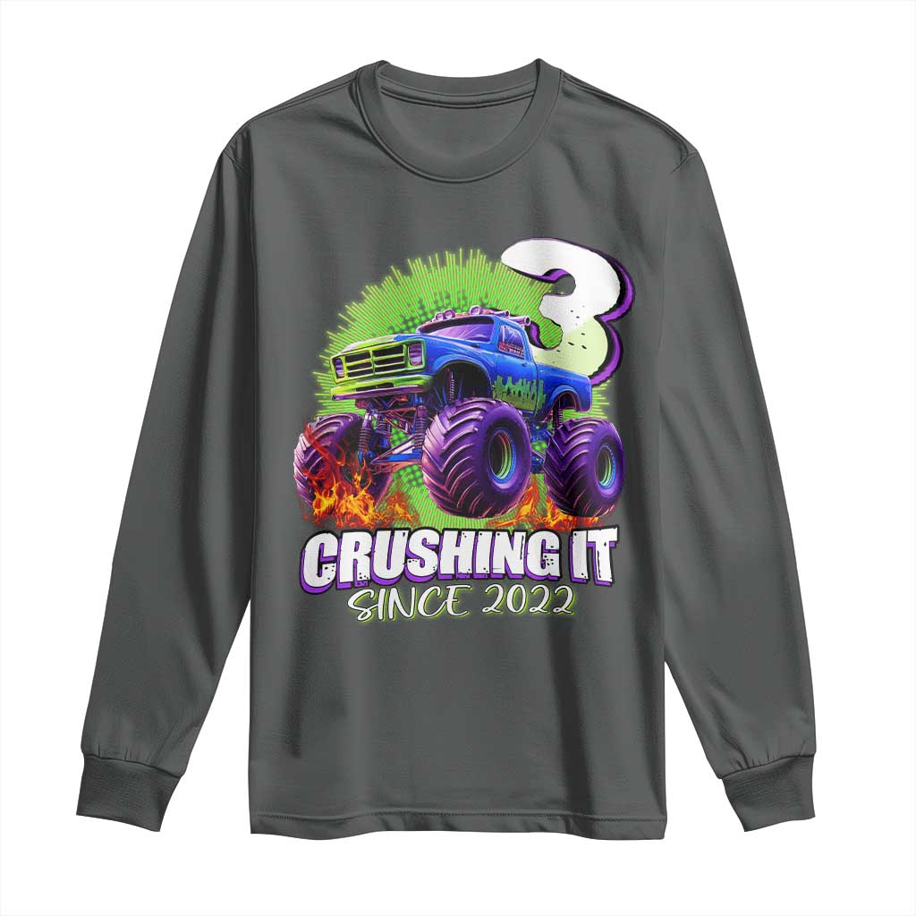 Monster Truck Birthday Long Sleeve Shirt 3 Years Old Boys Happy 3rd Bday Party