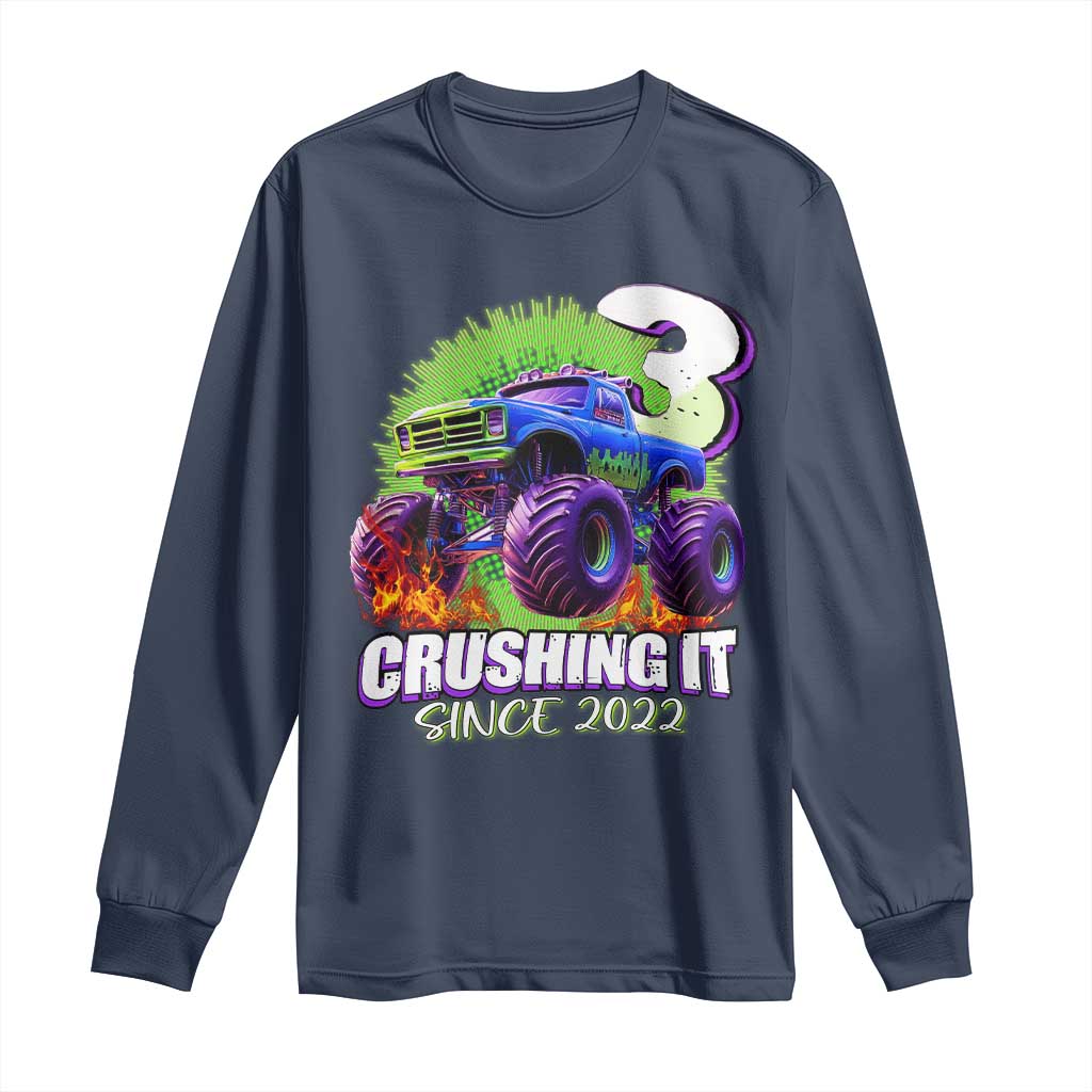 Monster Truck Birthday Long Sleeve Shirt 3 Years Old Boys Happy 3rd Bday Party