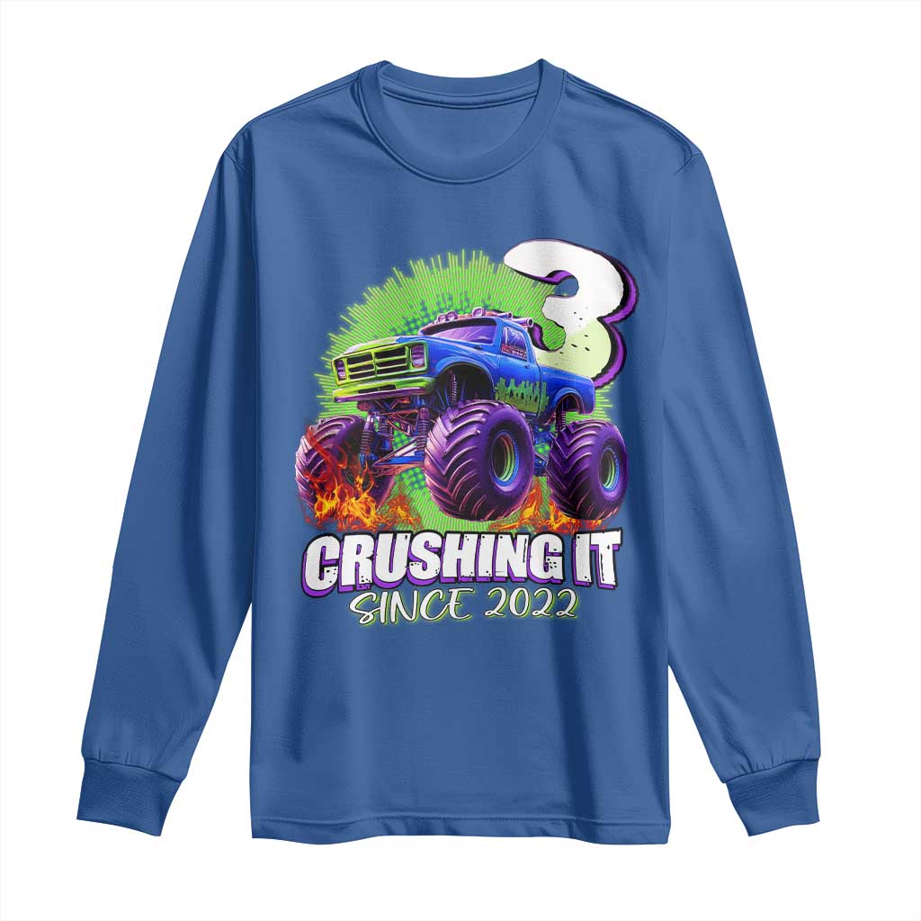Monster Truck Birthday Long Sleeve Shirt 3 Years Old Boys Happy 3rd Bday Party