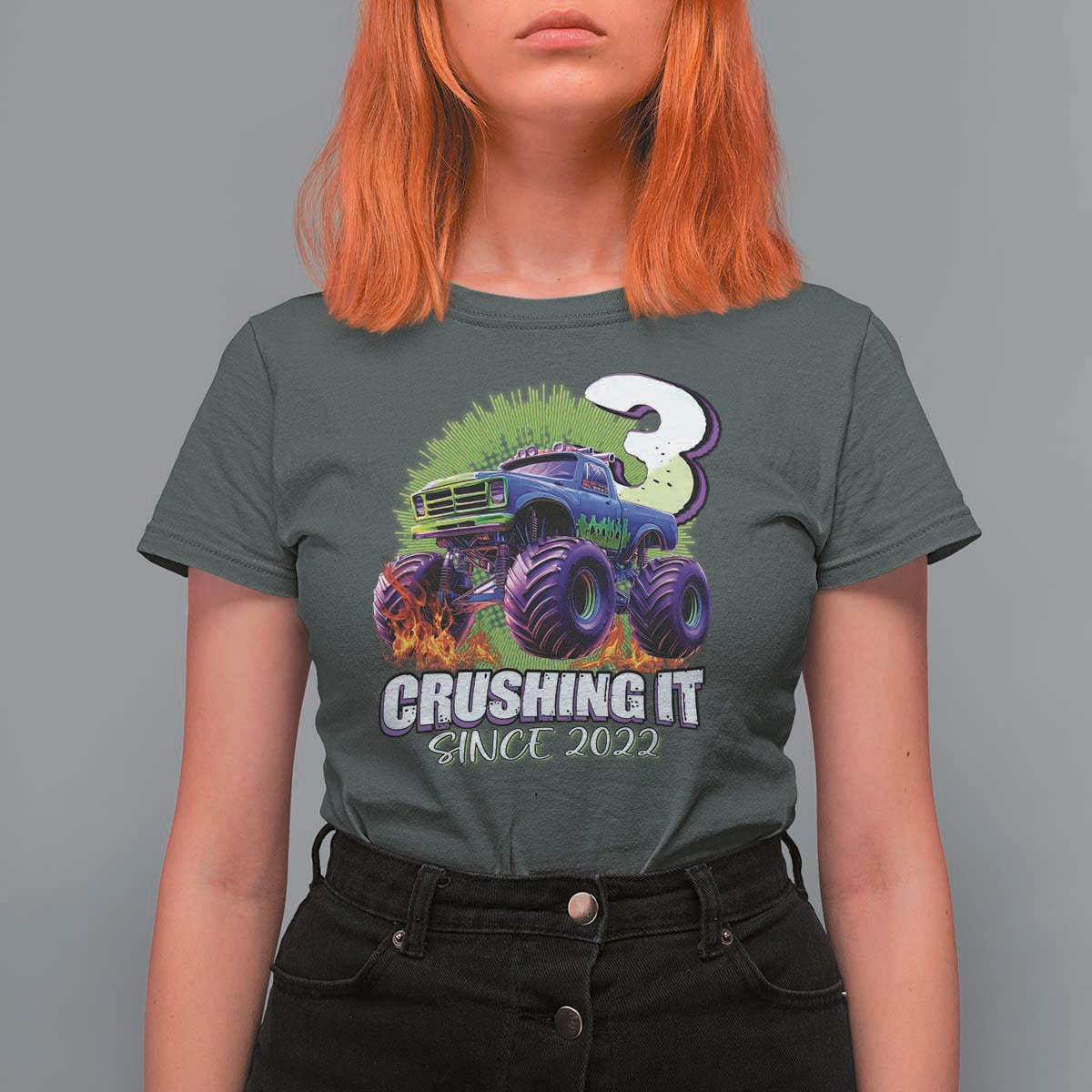 Monster Truck Birthday T Shirt For Women 3 Years Old Boys Happy 3rd Bday Party