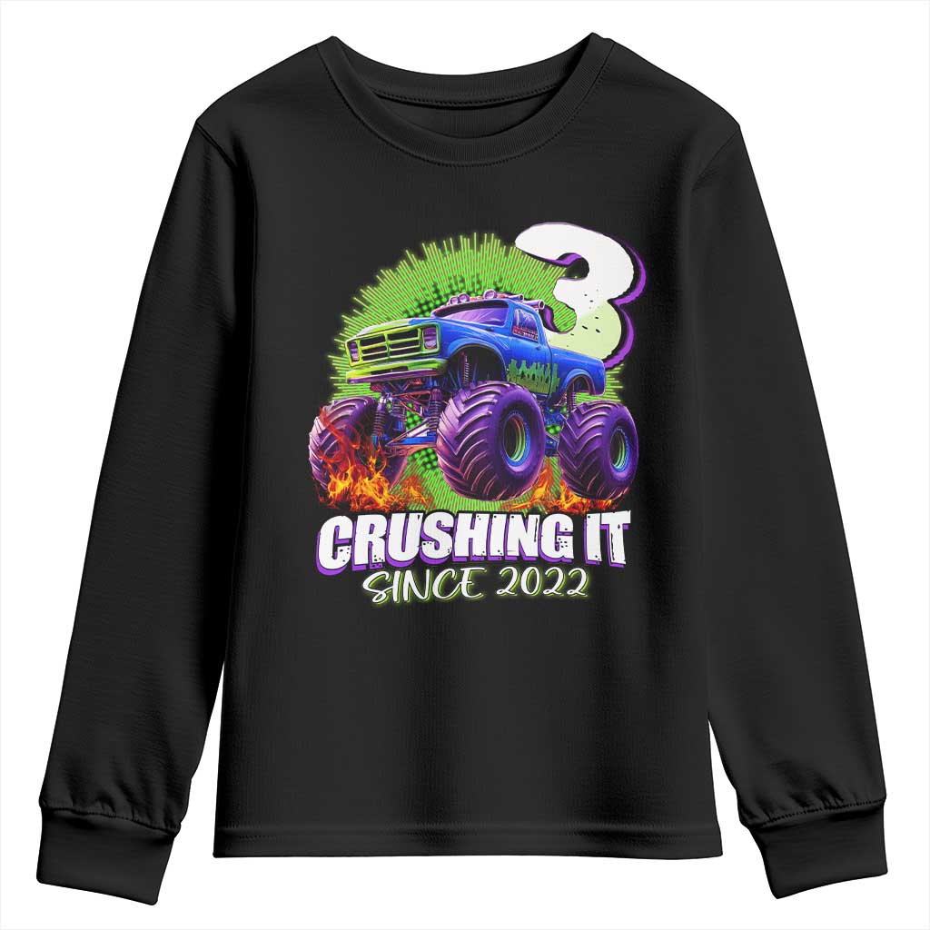 Monster Truck Birthday Youth Sweatshirt 3 Years Old Boys Happy 3rd Bday Party