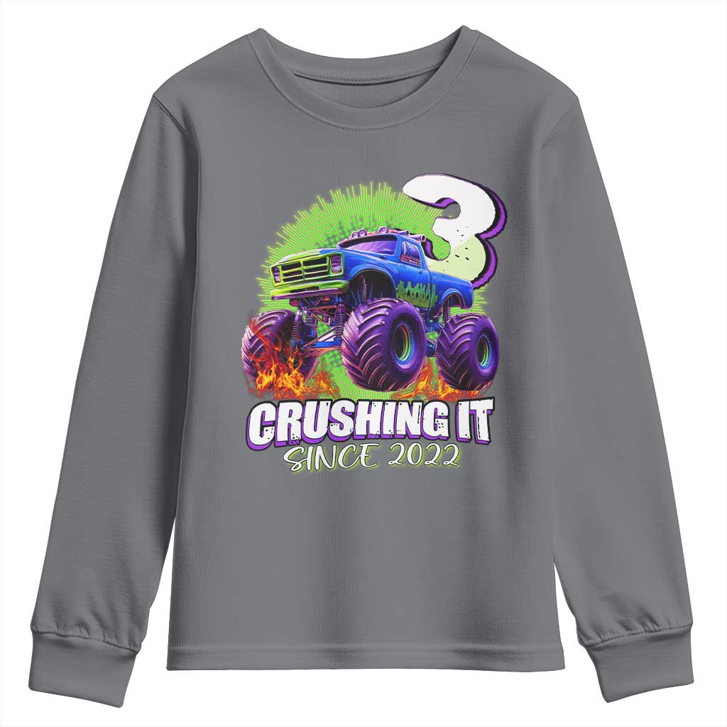 Monster Truck Birthday Youth Sweatshirt 3 Years Old Boys Happy 3rd Bday Party
