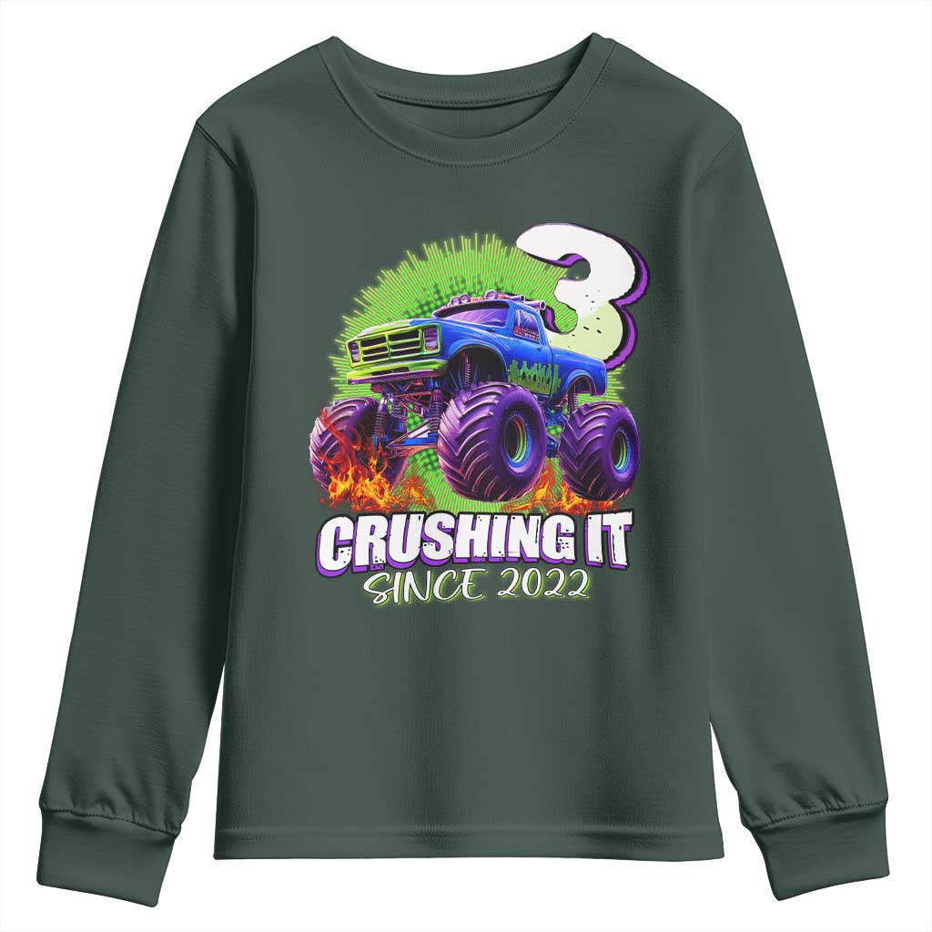 Monster Truck Birthday Youth Sweatshirt 3 Years Old Boys Happy 3rd Bday Party